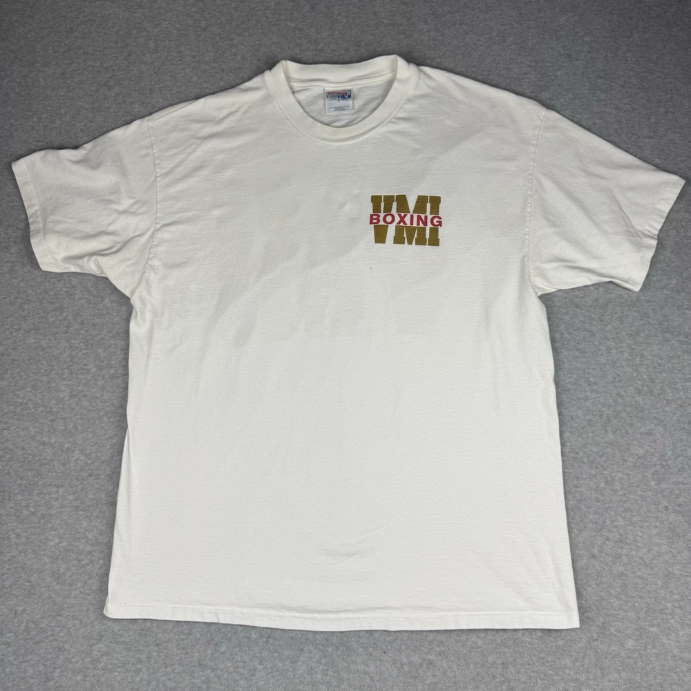 Vintage Hanes Beefy T Adult XL Shirt VMI Boxing White & Gold Single Stitch USA